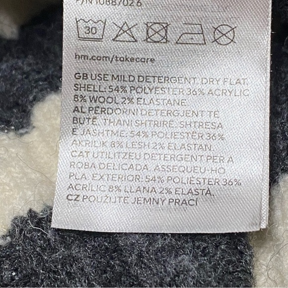 H&M Dark Gray Ivory Striped Wool Blend Ribbed Turtleneck Sweater Size XS - Picture 7 of 8